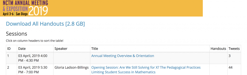 a picture of the NCTM handout website